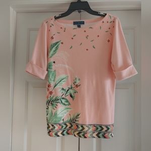 Karen Scott peach floral blouse